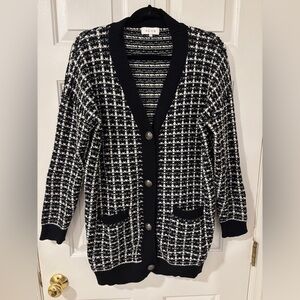 Black White and Gold Plaid Cardigan Sweater ModCloth